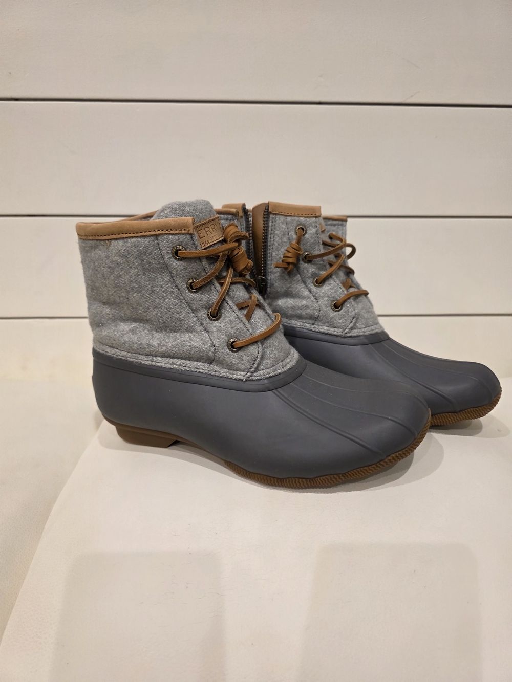 Sperry Gray and Tan Women's Waterproof Duck Boots